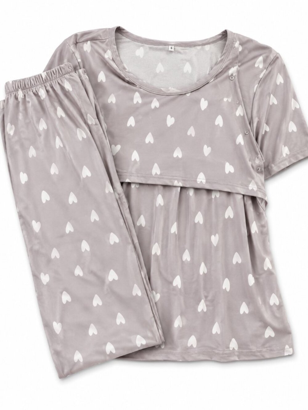 Nursing Pajama Set | Breastfeeding Sleepwear | Gray Heart P